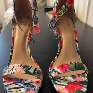 Mix No. 6 Floral Ankle Strap Heels | Tropical Print Sandals | Size 9